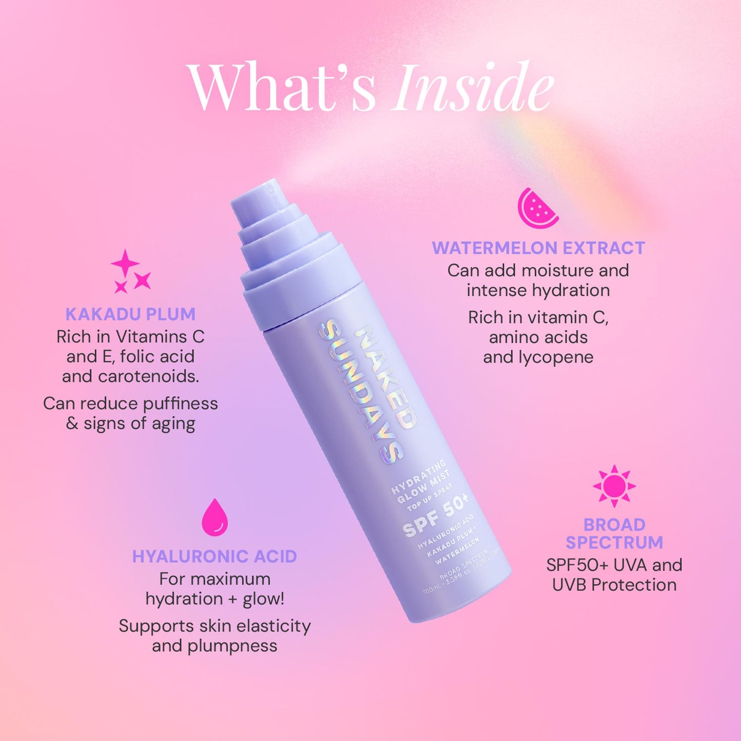 Naked Sundays SPF 50 Hydrating Glow Sunscreen Mist for Face, SPF Setting Spray with Hyaluronic Acid, Makeup Setting Spray, Lightweight, Non-Greasy Beauty and Personal Care Naked Sundays