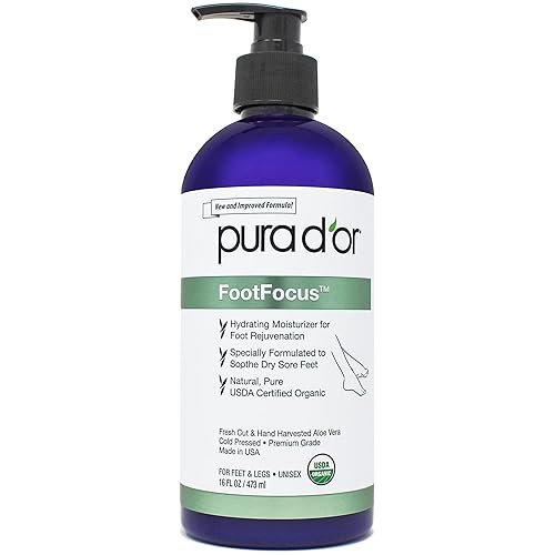 PURA D'OR 16 Oz FootFocus Organic Aloe Vera Gel For Severe Cracked Heel Repair Foot Care Products - Soothes Sore Feet Extra Strength Feet Care