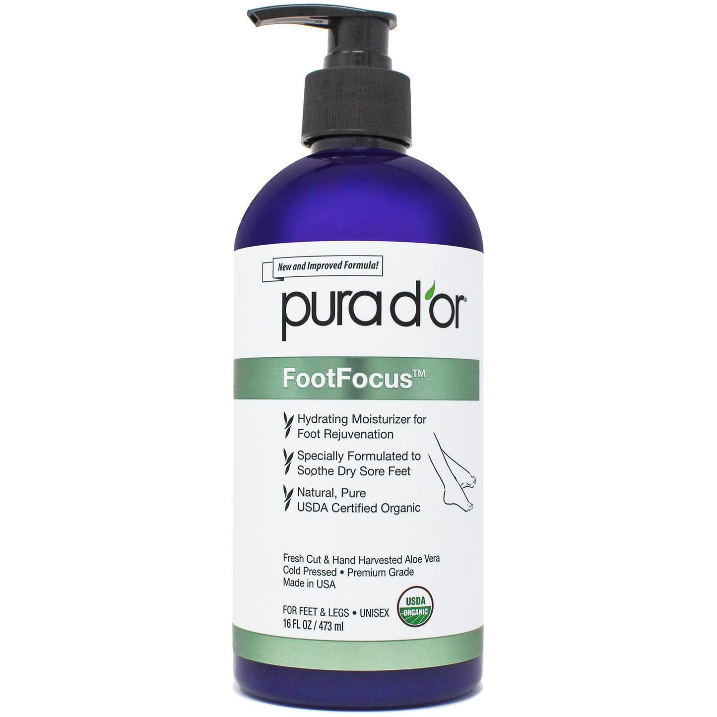 PURA D'OR 16 Oz FootFocus Organic Aloe Vera Gel For Severe Cracked Heel Repair Foot Care Products - Soothes Sore Feet Extra Strength Feet Care