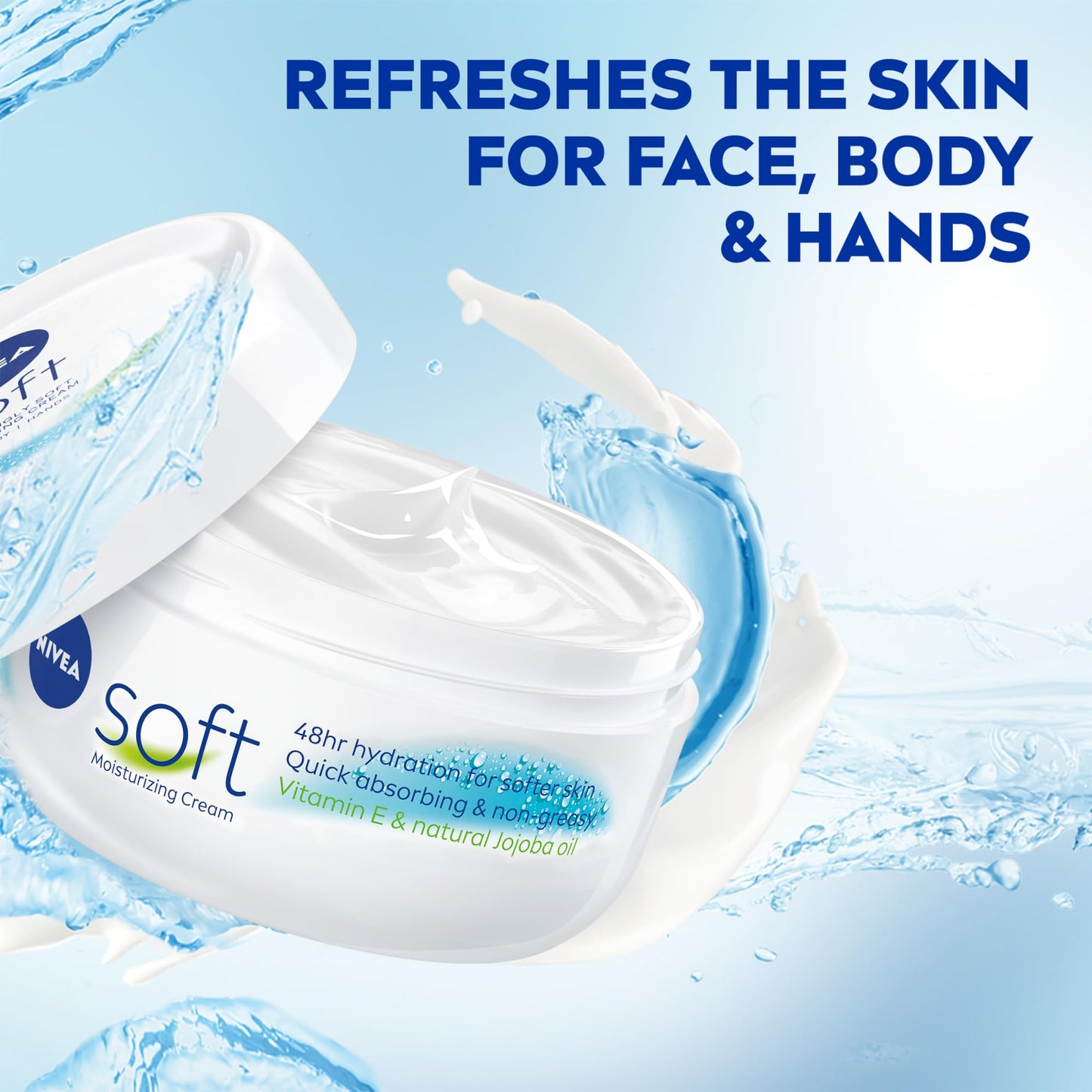 NIVEA Soft Refreshingly Soft Moisturizing Cream for Face, Body and Hands, Lightweight, Non-Greasy, 48-Hour Body Moisturizer with Jojoba Oil Beauty and Personal Care NIVEA