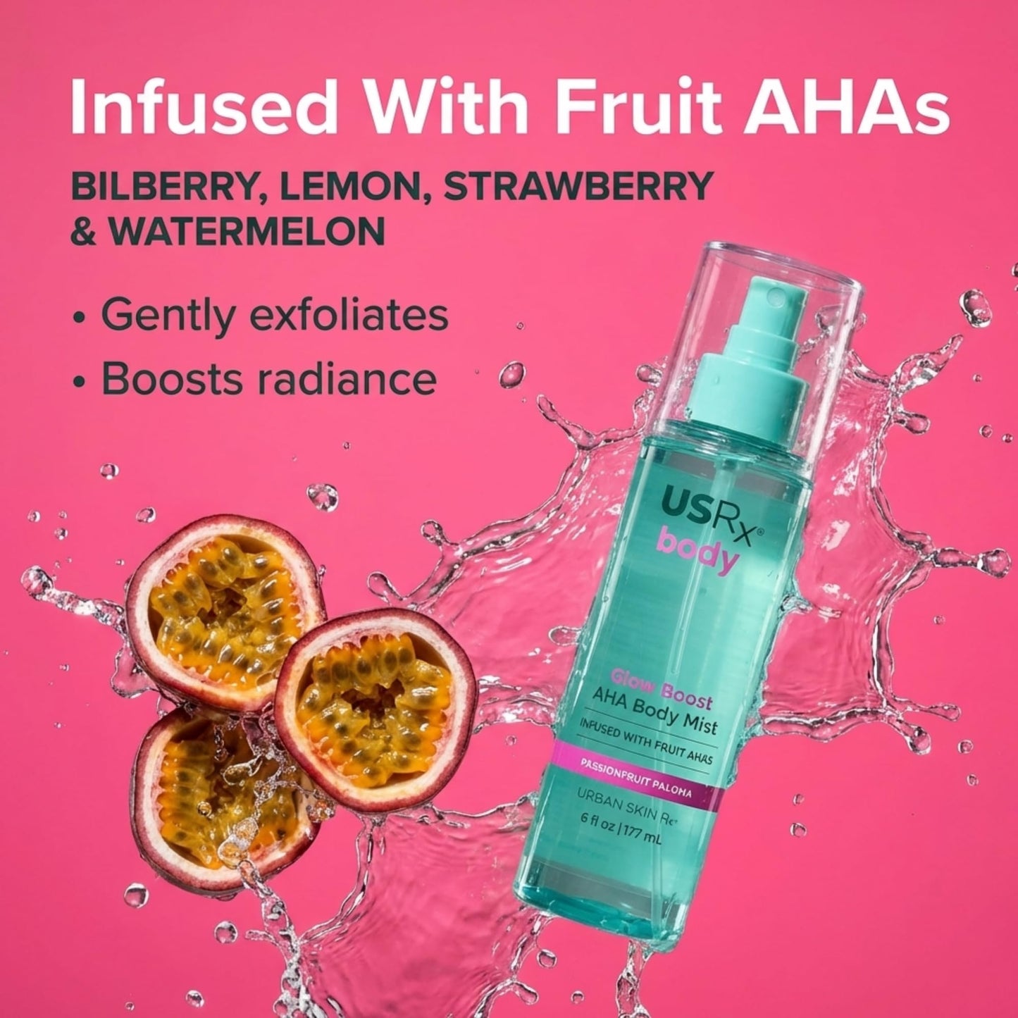 Urban Skin Rx Glow Boost AHA Body Mist, Helps Smooth, Gently Exfoliate, and Boost Radiance, Mood-Boosting Scent, Hydrate, Soothe, and Refresh