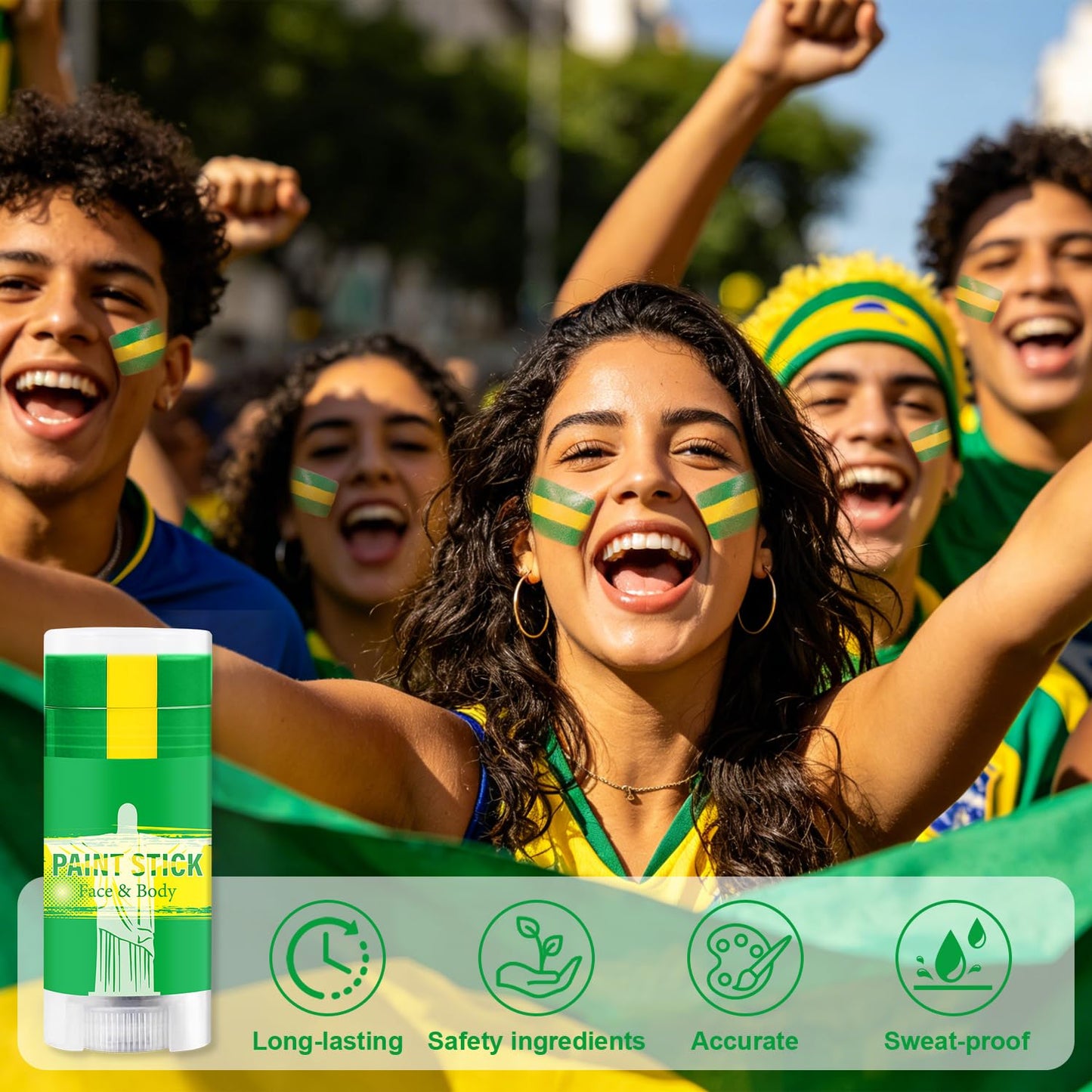 Green Yellow and Green Brazil Face Paint Stick for World Cup Fans, Sweatproof & High Pigment Sports Face Body Paint Sticks for Football, Rugby Beauty and Personal Care WEEMAY