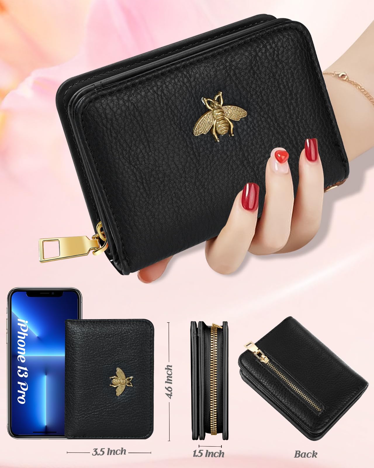 bistup credit card holder wallet for women cute leather ladies teen girls female cardholder wallets accordion purse small medium aesthetic print bee…