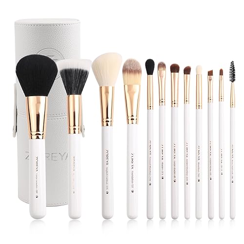 Z'OREYA Travel Makeup Brush Set White 12pcs Makeup Brushes Premium Synthetic Hair Professional Foundation Powder Contour Blush Cosmetic Eye Brush Sets