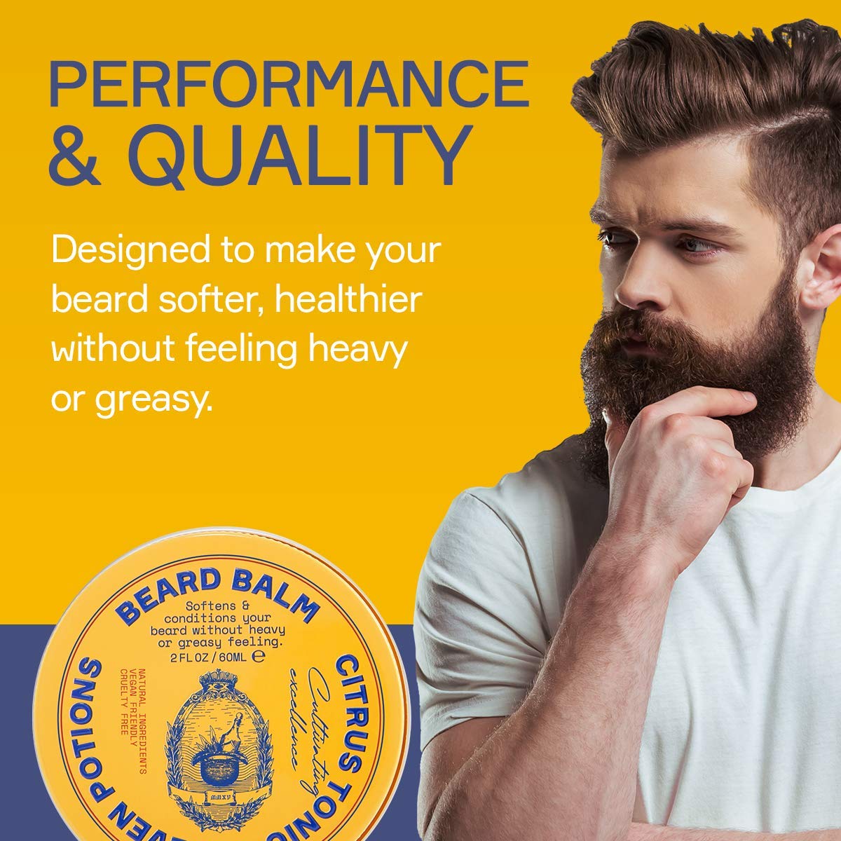 SEVEN POTIONS Beard Balm for Men - Conditioning Softener to Nourish Skin, Facial Hair, and Stop Beard Itch - All-Natural, Vegan, Cruelty Free - Citrus