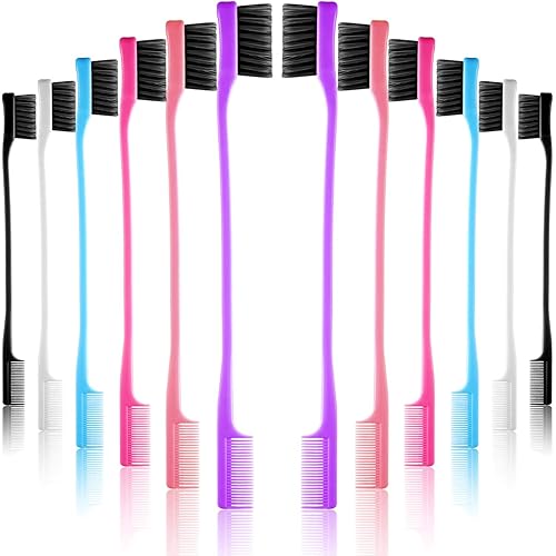 Yaomiao 12 Pieces Hair Edge Brushes Double Sided Edge Hair Comb Natural Styling Eyebrow Combs, Smooth Grooming for Women, 6 Random Colors
