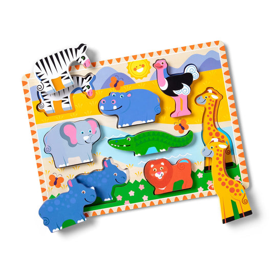 Melissa & Doug Safari Wooden Chunky Puzzle with Wild Animal Theme (8 Pcs) Wooden Puzzles for Toddlers Ages 3+ - FSC Certified