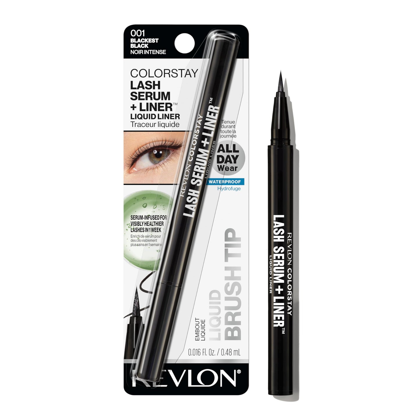 REVLON ColorStay Lash Serum + Liner, Waterproof Eyeliner, Stocking Stuffer for Her, Healthier Looking Eyelashes, Smudge-Resistant, 001 Blackest Black