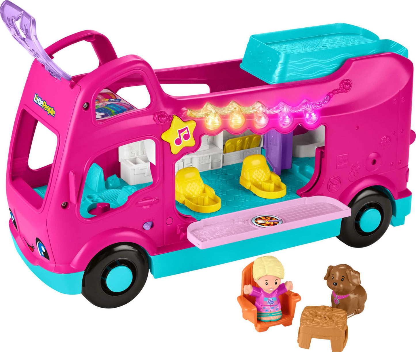 Fisher-Price Little People Toddler Toy Barbie Dreamcamper RV Playset with Music Lights & Figures for Pretend Play Kids Ages 18+ Months