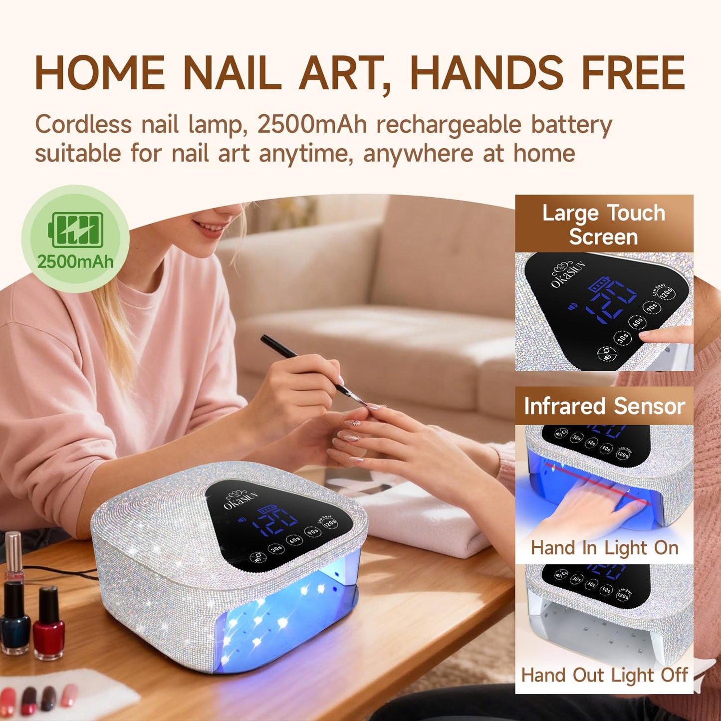 Okasiuv UV LED Nail Lamp with UV Gloves,Magnetic Metal Mirror Base Cordless Nail Dryer, Gel Polish Curing Light with 4 Timers,Touch Control Beauty & Personal Care Okasiuv