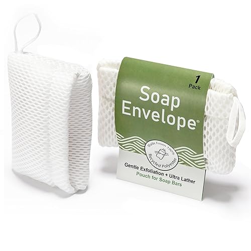 Soap Envelope 100% Recycled - Soap Saver Pouch for bar soap, Loofah Bath Scrubber for Bar Soap + Gentle Exfoliator, mesh soap Bag, soap Pouch