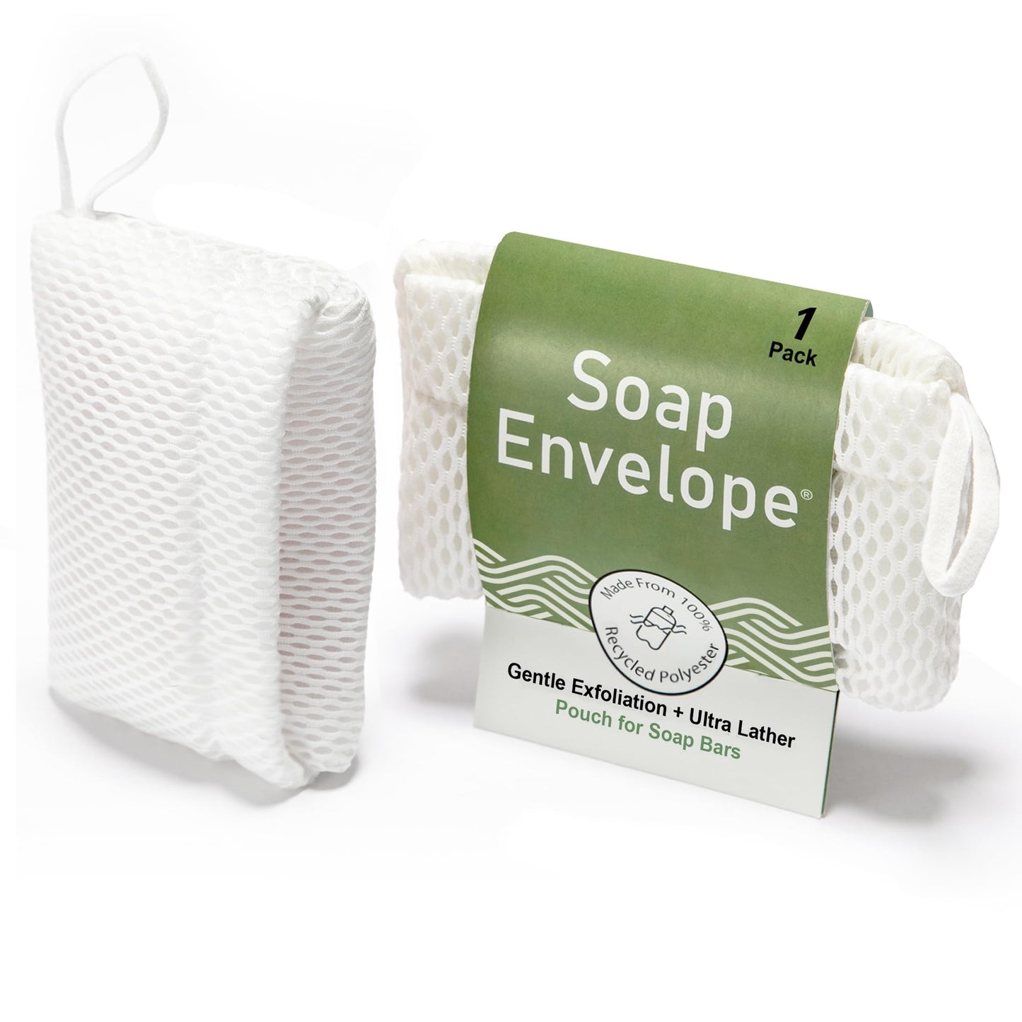 Soap Envelope 100% Recycled - Soap Saver Pouch for bar soap, Loofah Bath Scrubber for Bar Soap + Gentle Exfoliator, mesh soap Bag, soap Pouch