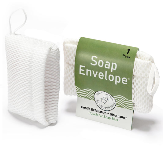 Soap Envelope 100% Recycled - Soap Saver Pouch for bar soap, Loofah Bath Scrubber for Bar Soap + Gentle Exfoliator, mesh soap Bag, soap Pouch