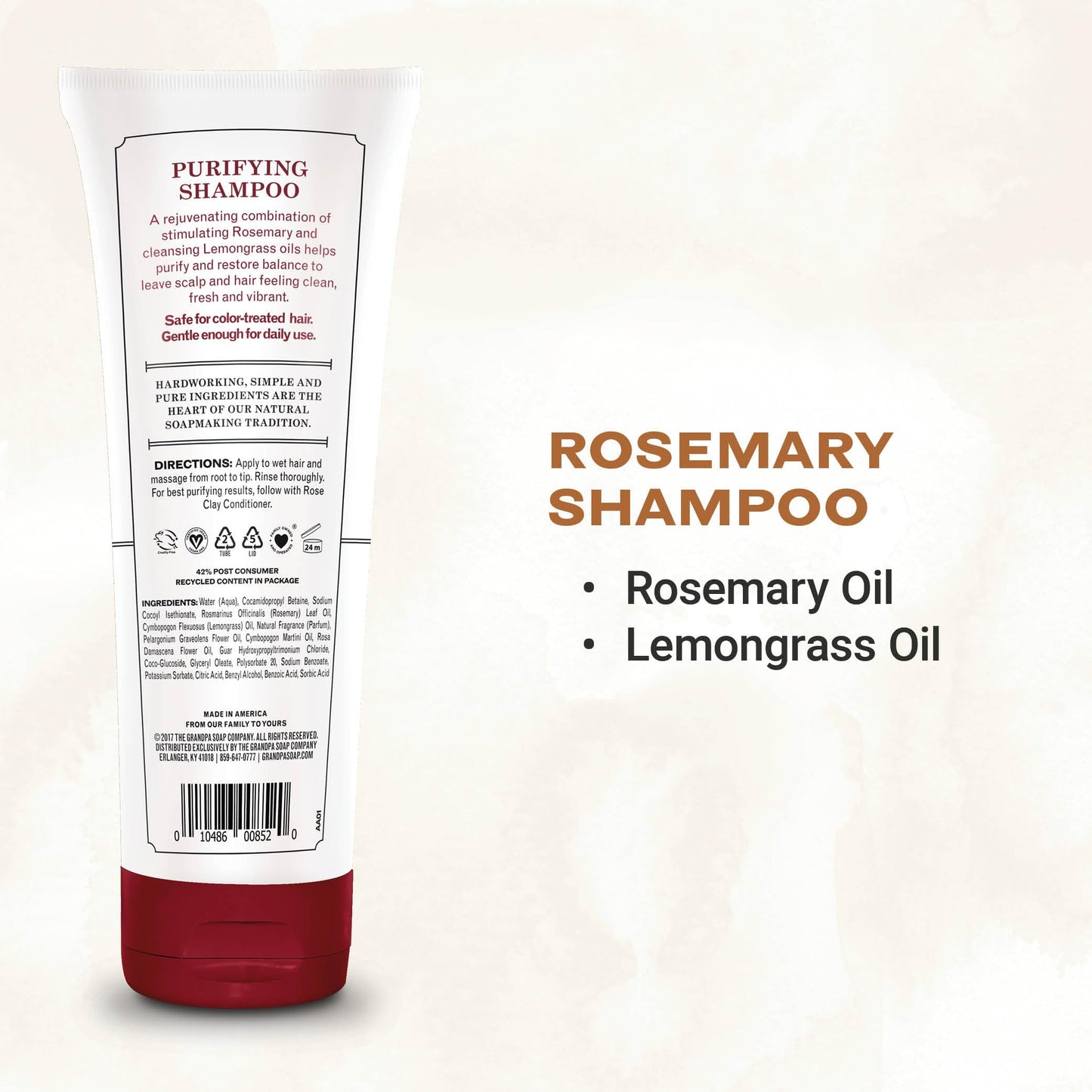 The Grandpa Soap Company Shampoo - Purifying With Rosemary and Lemongrass Oils, Leaves Scalp and Hair Feeling Clean and Fresh, All Hair Types, Vegan