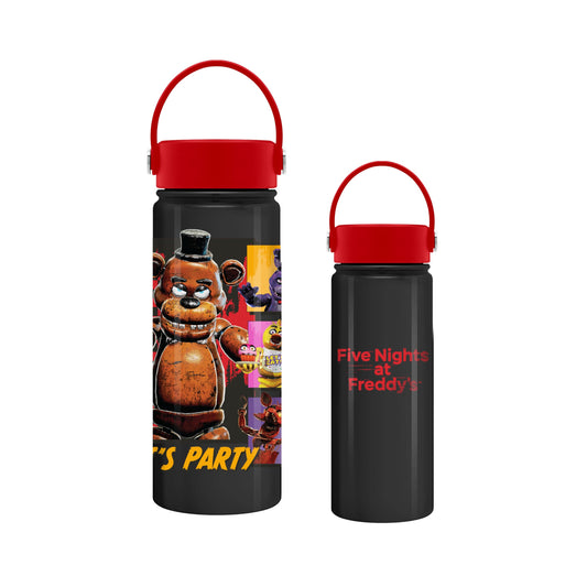 Silver Buffalo Five Nights at Freddy's “Let’s Party” Stainless Steel Water Bottle with Swivel Handle Featuring Freddy Fazbear, Chica, Bonnie