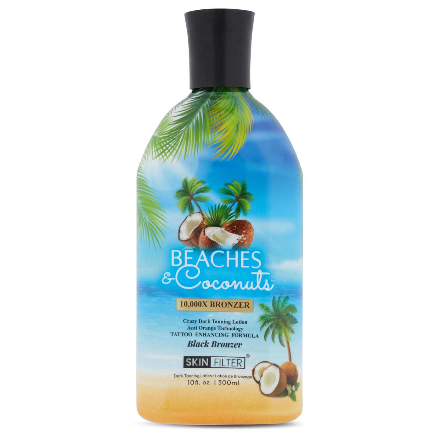 Skin Filter Beaches and Coconuts Tanning Lotion 10,000X Tanning with Anti-Orange Technology and Tattoo Protection Nourishing Ingredients