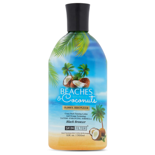 Skin Filter Beaches and Coconuts Tanning Lotion 10,000X Tanning with Anti-Orange Technology and Tattoo Protection Nourishing Ingredients