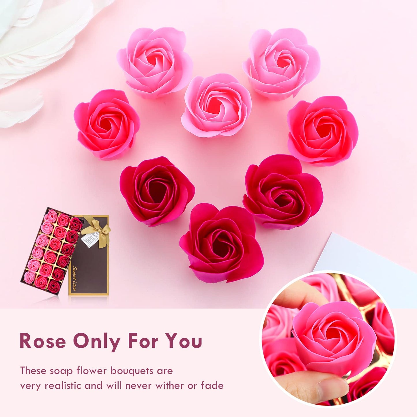 JIALEEY Floral Scented Bath Soap Rose Flower Petals, Plant Essential Oil Rose Soap Set Shaped Petals Gifts Ideas for Her Women Teens Girls Mom
