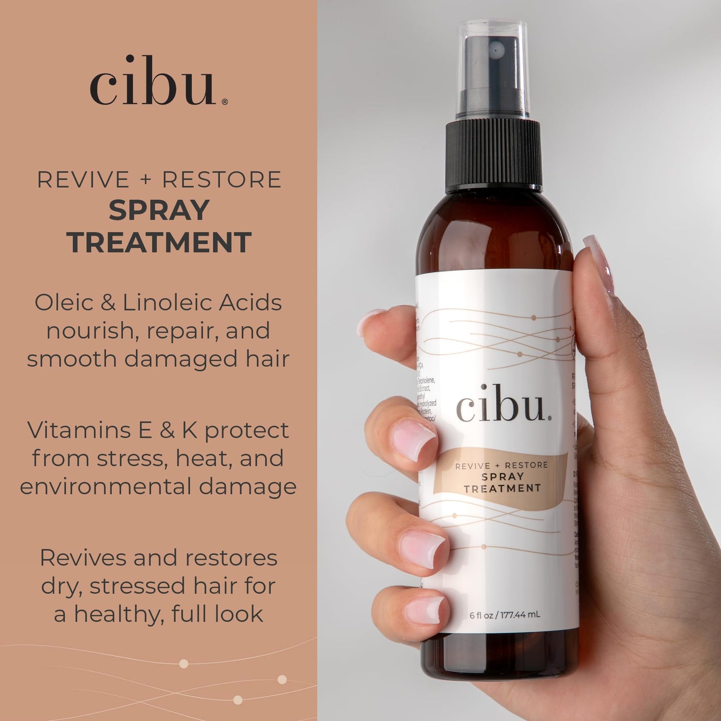 CIBU Revive and Restore Spray Treatment | Hair Restore Treatment with Oleic Acid, Linoleic Acid, Vitamin E & K | Eliminates Frizz, Seals the Cuticle