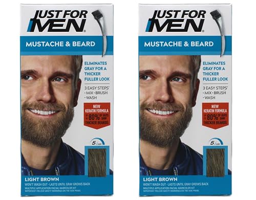 JUST FOR MEN Brush-In Color Gel, Mustache & Beard M-25 Light Brown 1 Each (Pack of 2)