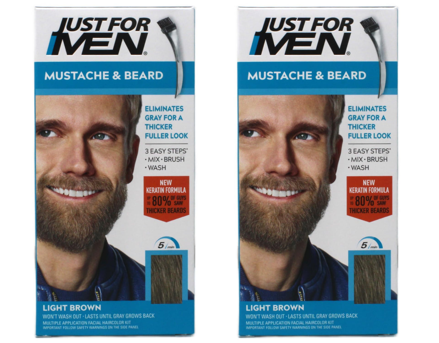 JUST FOR MEN Brush-In Color Gel, Mustache & Beard M-25 Light Brown 1 Each (Pack of 2)