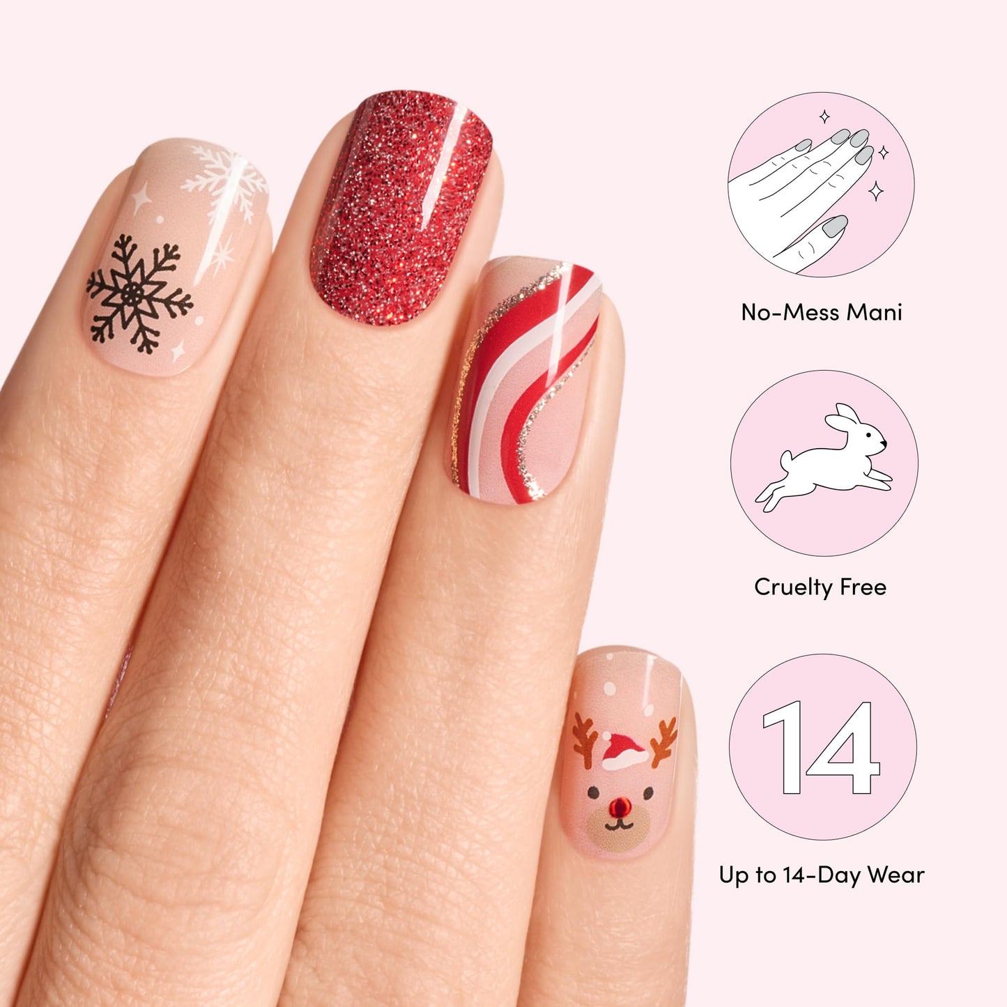 Dashing Diva Glaze Nail Strip Set - Jolly and Bright - Long Lasting, Chip Resistant, Semi-Cured Gel Nail Strips - Holiday Gel Set - 4-Piece Manicure Beauty & Personal Care Dashing Diva