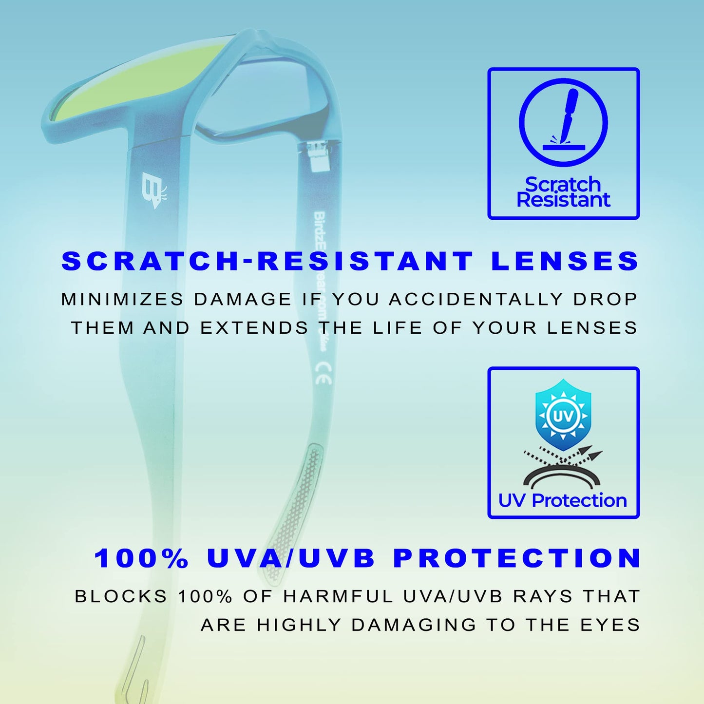 Birdz Eyewear Glide Sunglasses for Men or Women Scratch Resistant Lens Lightweight Black Square Frame Red Mirror Lens