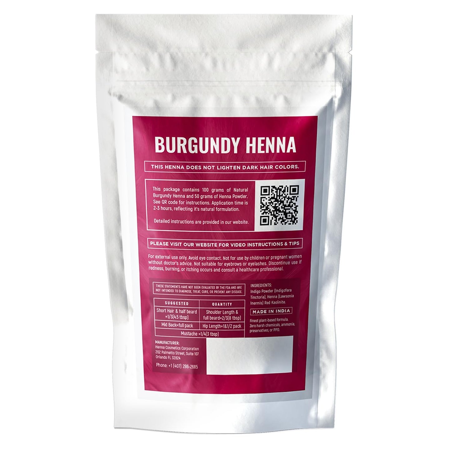 Henna Cosmetics Henna Hair Dye, Burgundy, 100g + Free 50g Henna