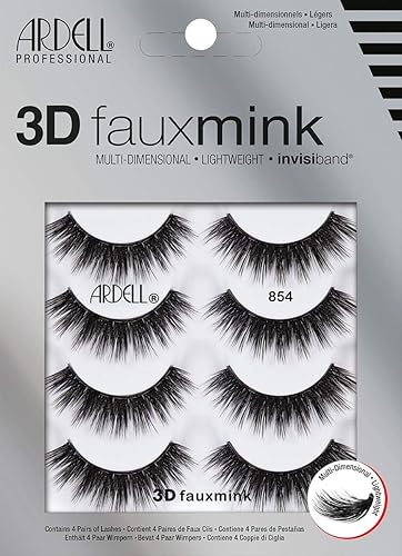 Ardell 3D Faux Mink Lashes 854 - Lightweight False Eyelashes with Invisiband, Dramatic Volume and Flare, 4-Pair, 1-Pack