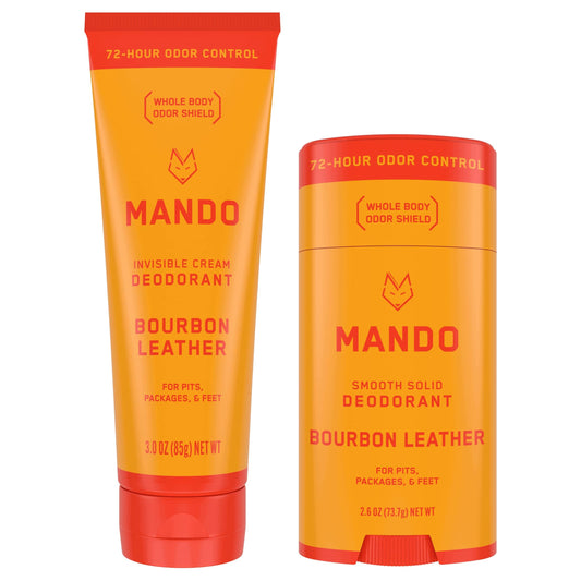 Mando Bourbon Leather Body Deodorant - 72 Hour Odor Control, Aluminum Free, Baking Soda Free - 3.0 Oz Tube and 2.6 Oz Solid Stick Beauty and Personal Care Mando