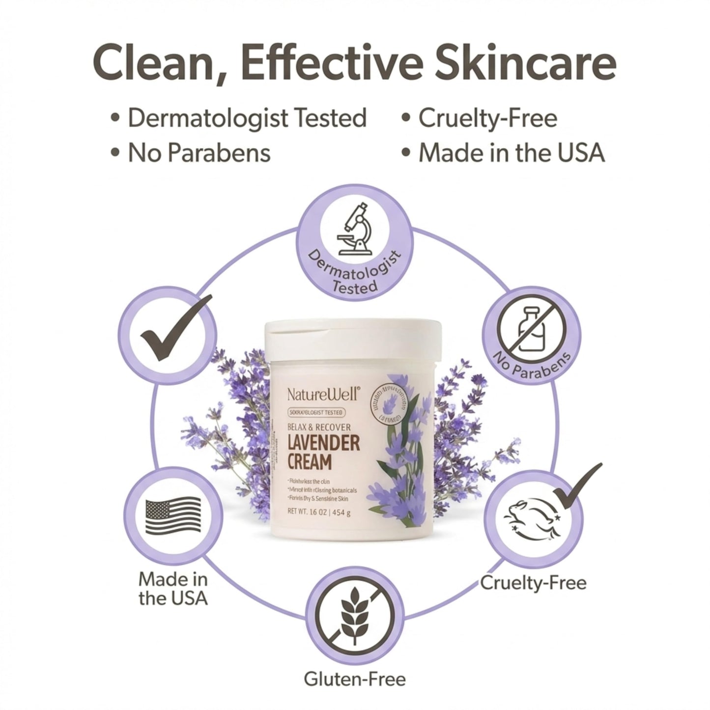 NATURE WELL Lavender Body Cream, Moisturizing Cream for Dry & Sensitive Skin, Relax & Recover Formula with Soothing Lavender, Hydrating Body Lotion