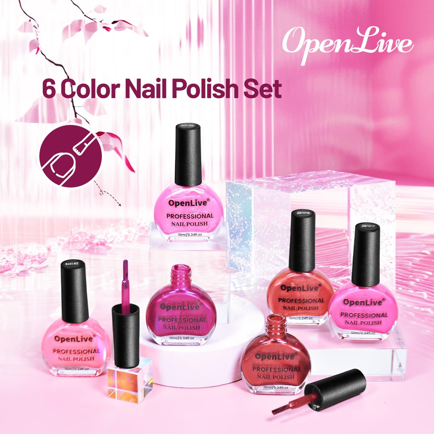 OpenLive 10ml 6 Colors Red Glitter Nail Polish Set Glitter Rose Red Pink Deep Purple Series Nail Polish Gifts for Women Beauty and Personal Care OpenLive