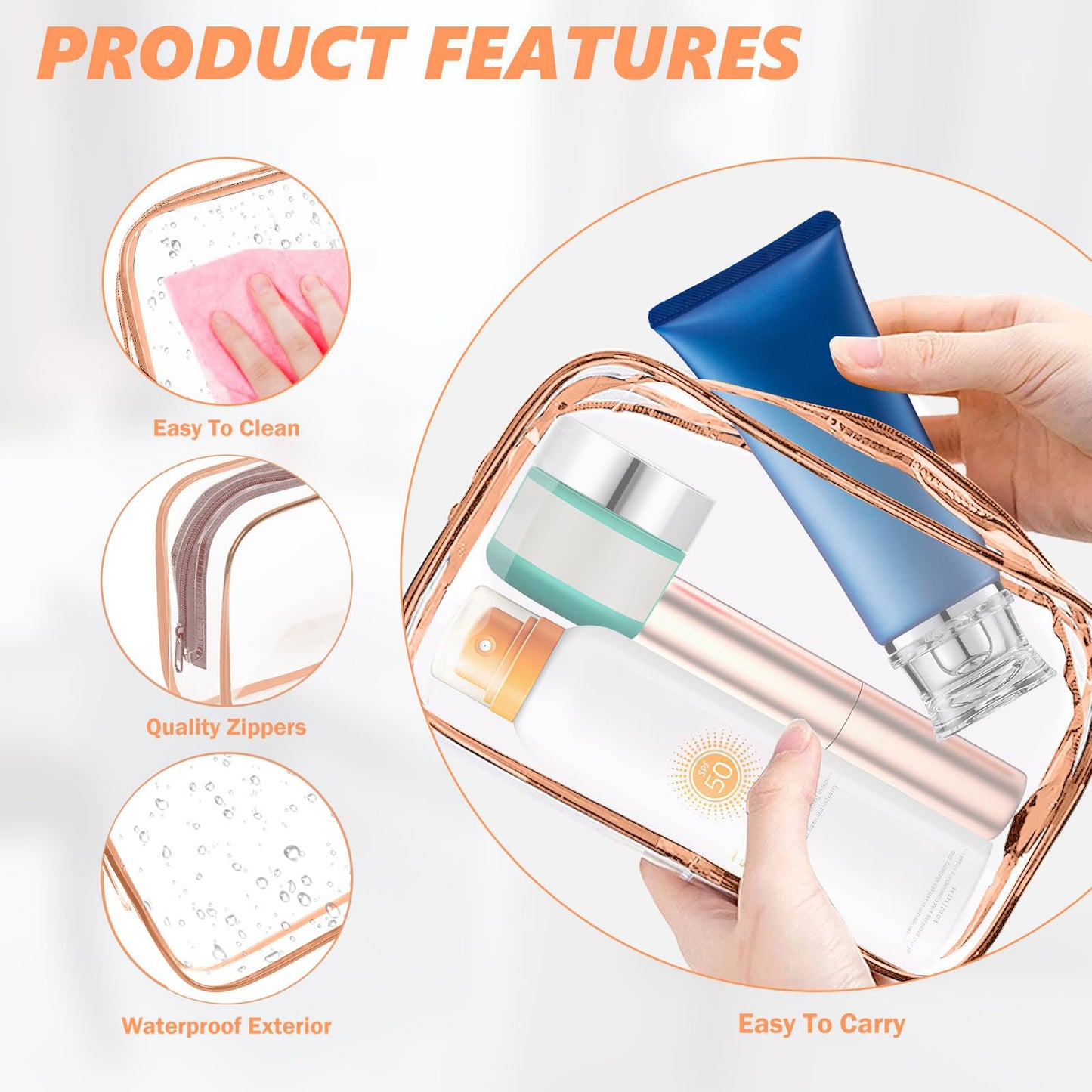 AURUZA 6 Pack Travel Toiletry Bag, Clear Makeup Bag, TSA Approved Cosmetic Bag with Zipper, Clear Organizer Carry on Bag for Women, PVC Cosmetic Pouch Beauty and Personal Care AURUZA