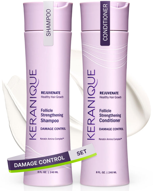 Keranique Damage Control Anti-Breakage Shampoo & Conditioner for Damaged, Thinning Hair - Intense Repair, Strengthening with Keratin, Biotin