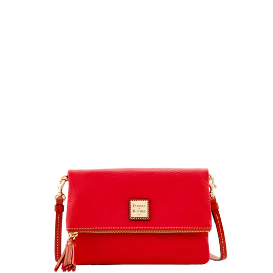 Dooney & Bourke Women's Foldover Zip Crossbody in Pebble Grain Leather, Small Sized Handbag with Adjustable Shoulder Strap, Red