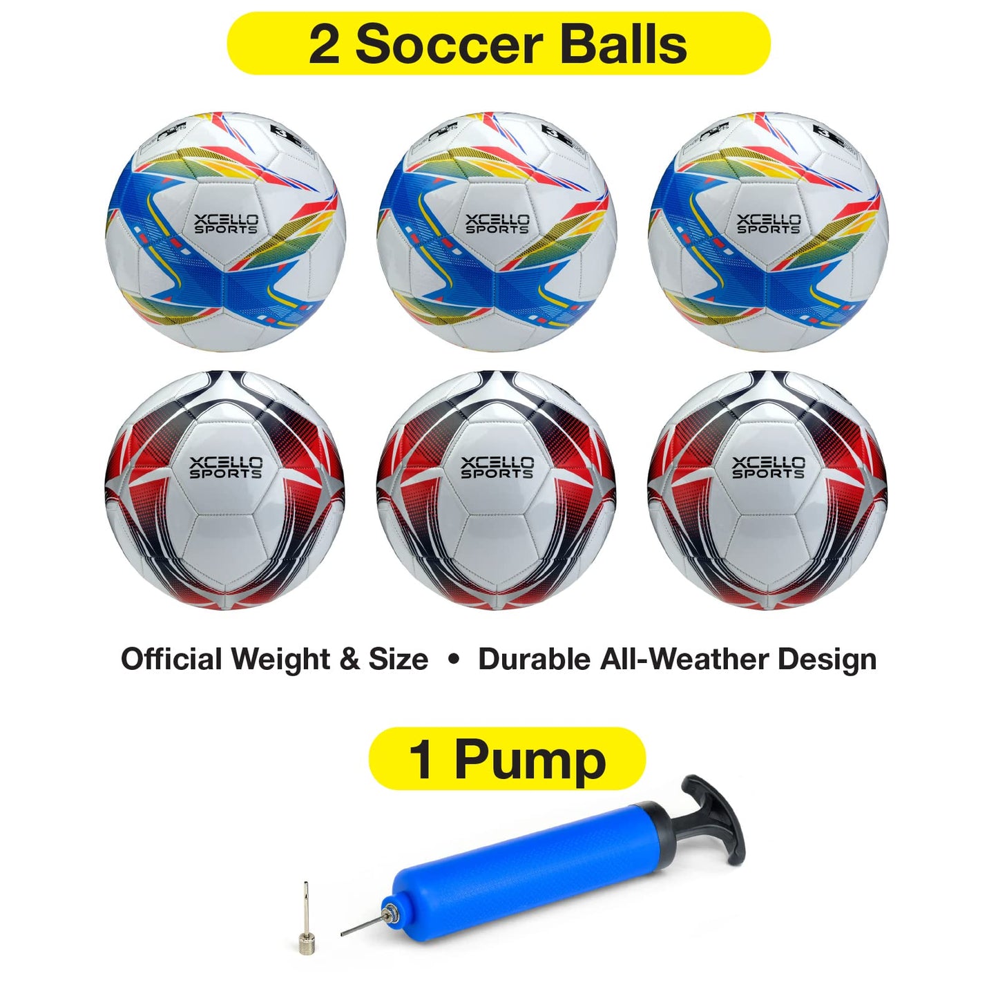 Xcello Sports Soccer Ball Size 3 Assorted Graphics with Pump (Pack of 6)