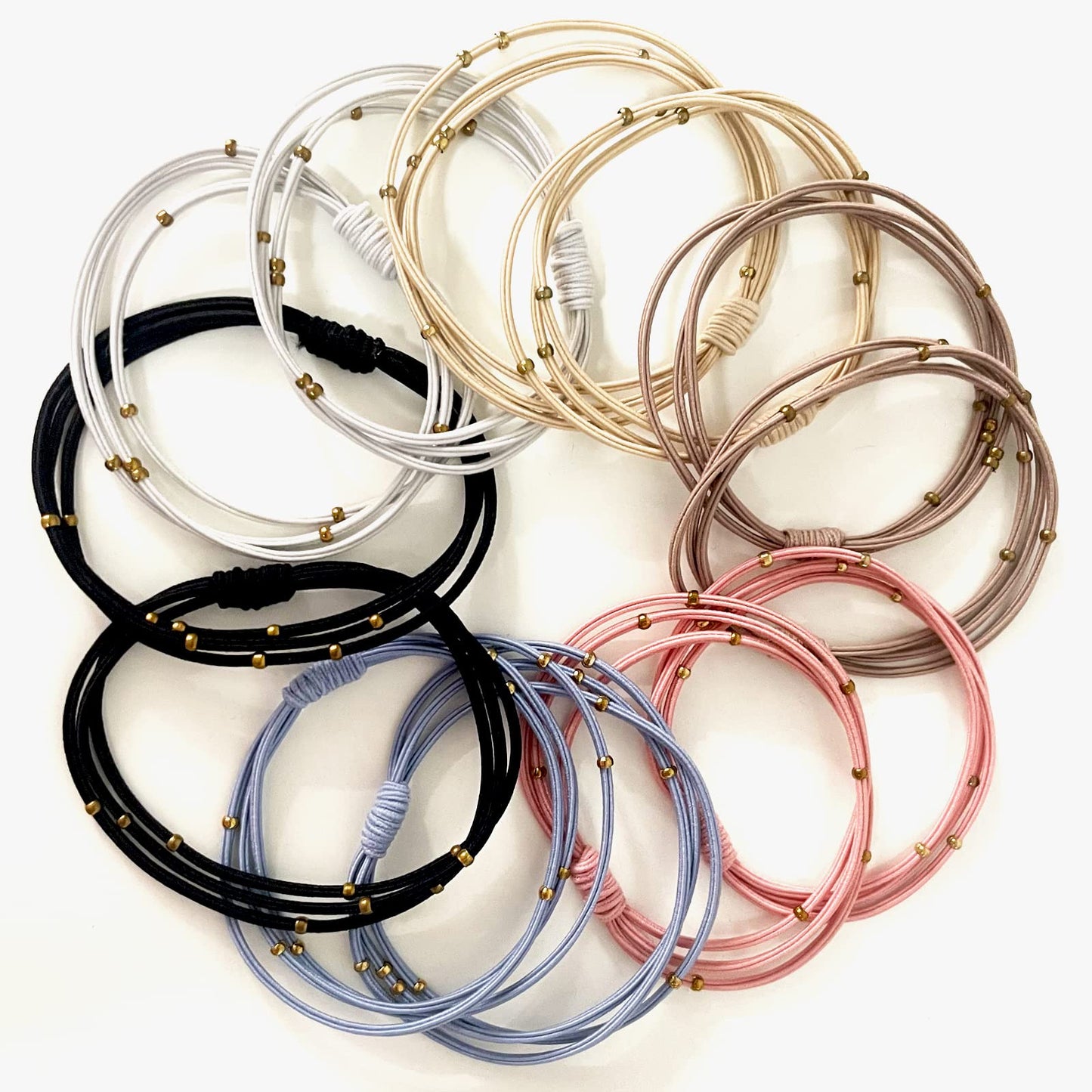 UDeBe Fashion Hair Ties with Golden Beads, Thin Hair Elastics Tie Korean, Colorful 12 Counts.