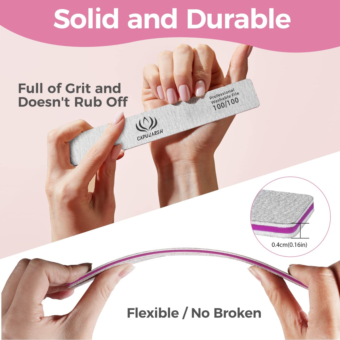 18pcs Nail File for Acrylic Nails - Capularsh 100/180 Grit Professional Double Side Emery Boards, Reusable Coarse Nail File for Acrylic Gel Dip False