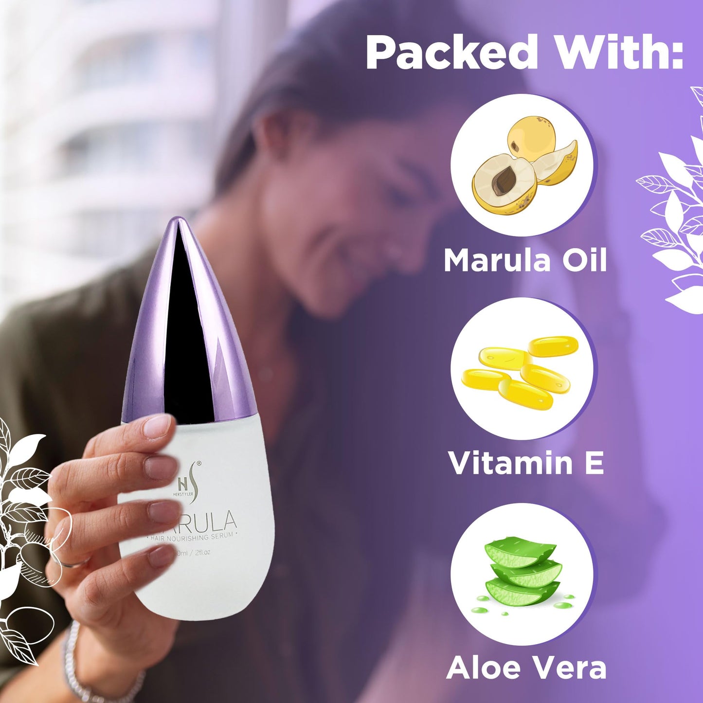 HerStyler Marula Oil Hair Serum - Anti Frizz Serum for Frizzy, Dry and Damaged Hair - Boosts Shine, Straightening - Address Flyaways, Split Ends - 2