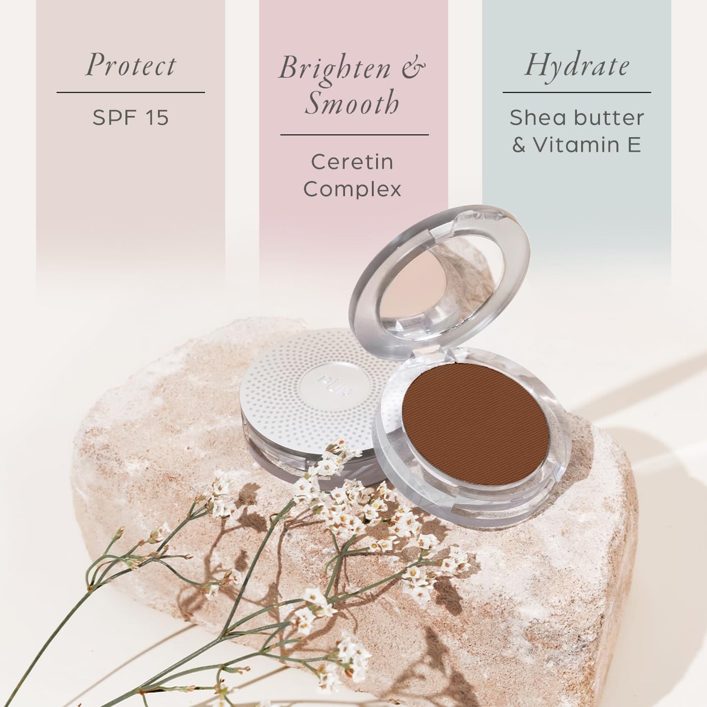 PUR Beauty 4-in-1 Pressed Mineral Makeup Powder Foundation with SPF 15 - Concealer & Finishing Compact Pressed Powder for Face - Buildable Medium to Full Coverage Foundation Powder (Chestnut)