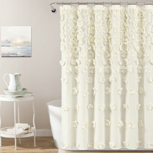Lush Decor Riley Shower Curtain, 72" W x 72" L", Ivory - Bathroom Curtain - Coquette Decor - Bow Shower Curtains - Cottage Core - Fabric Shower…
