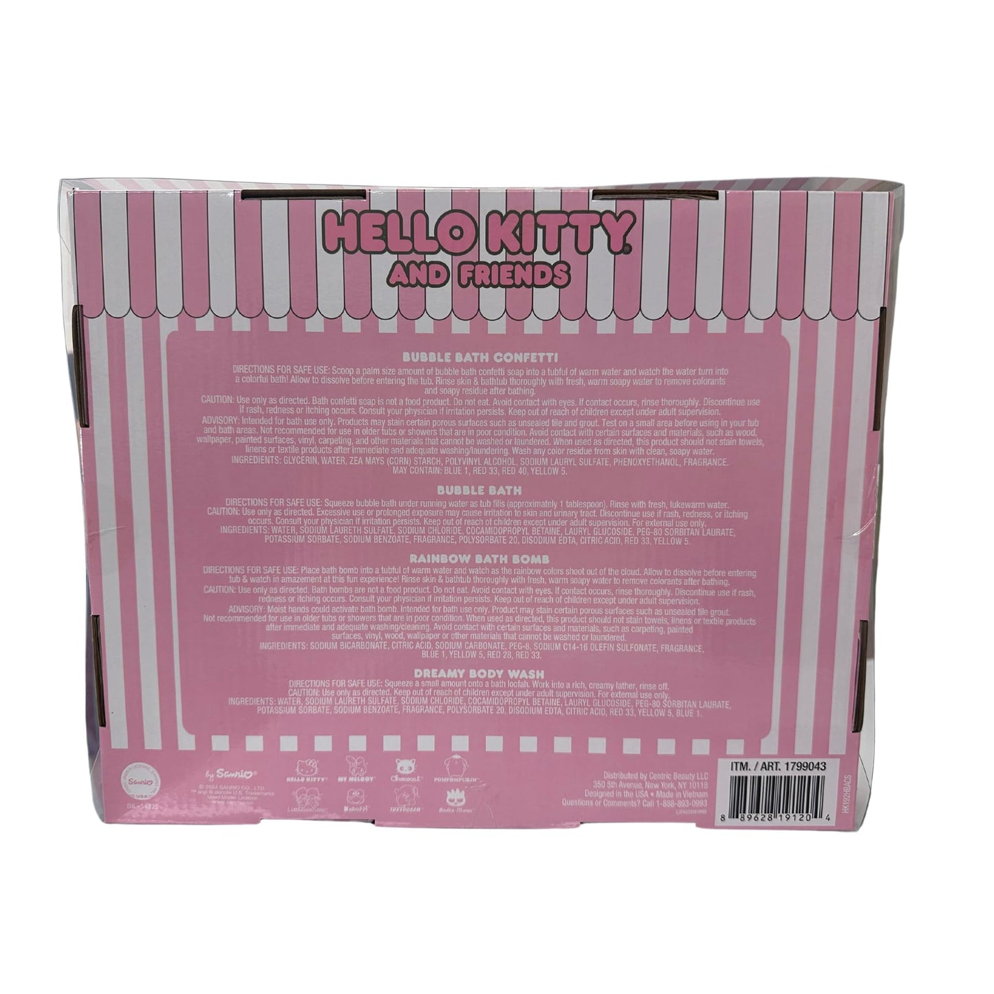 Centric Beauty Hello Kitty and Friends Cozy Time Bath Set, Includes Spa Head Band, Bubble Bath Confetti (30g), Rainbow Bath Bomb, Rainbow Bath…