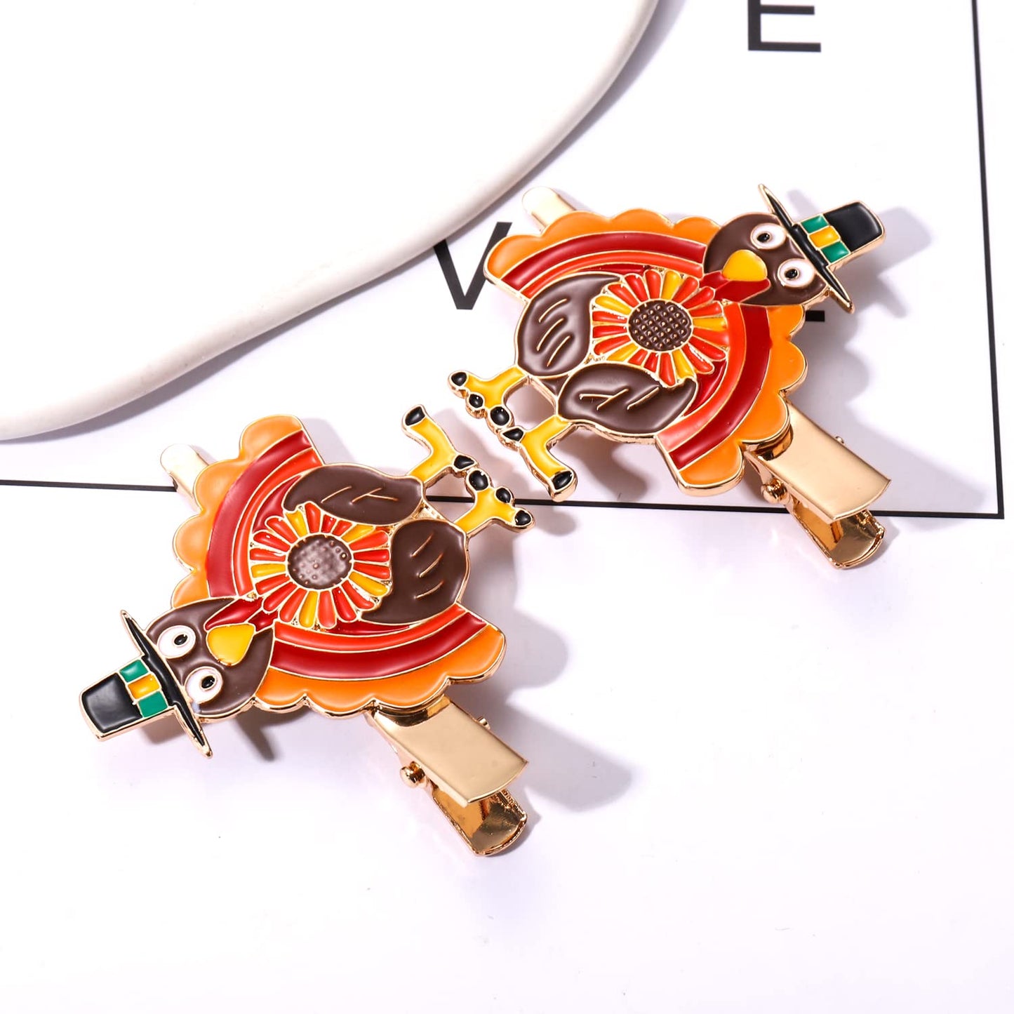 Thanksgiving Hair Clips Fall Hairpins for Women Enamel Rhinestone Maple Leaf Turkey Pumpkin Alligator Hair Clips Autumn Gathering Party Hair Accessory