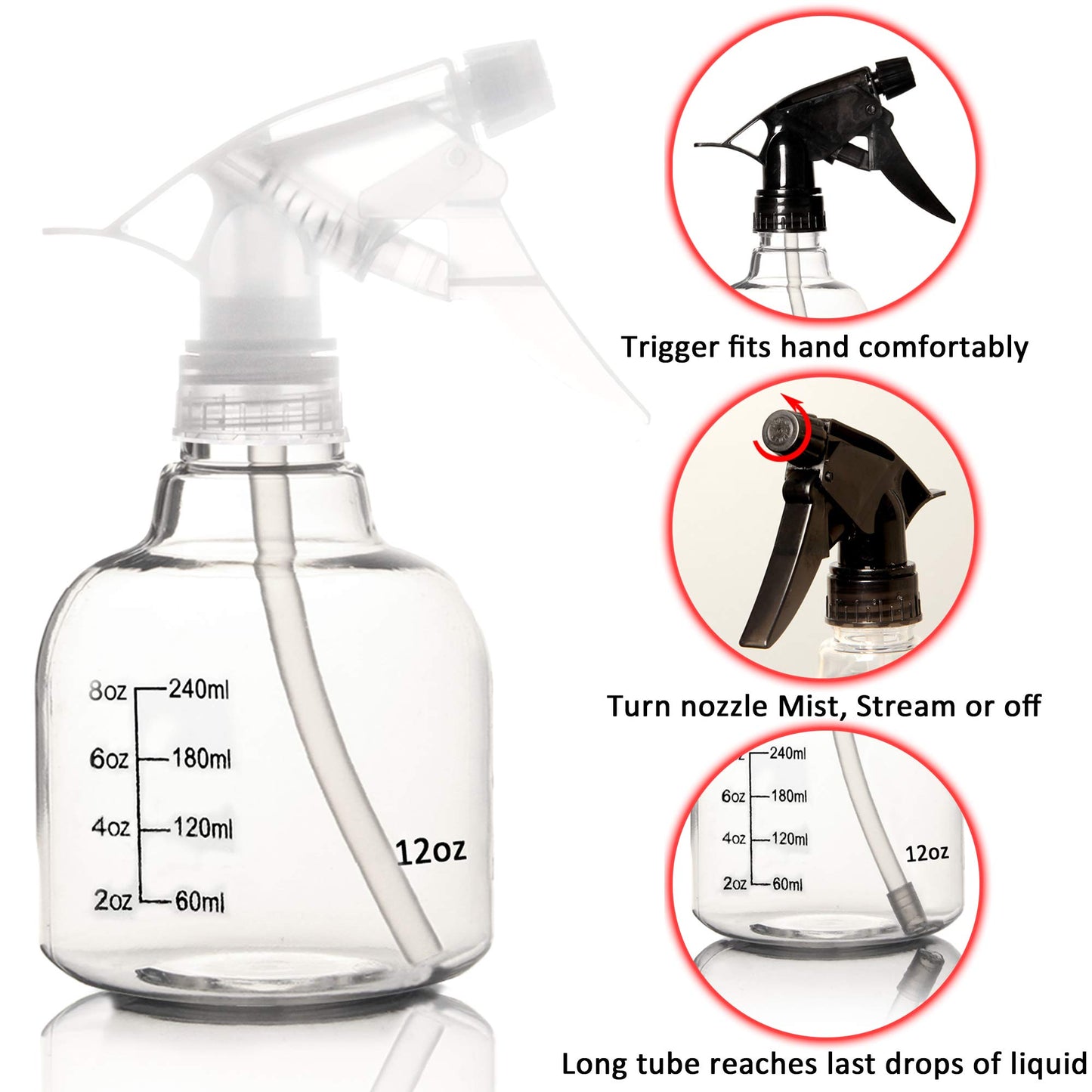 Youngever 6 Pack Empty Plastic Spray Bottles, Spray Bottles for Hair and Cleaning Solutions (12 Ounce)