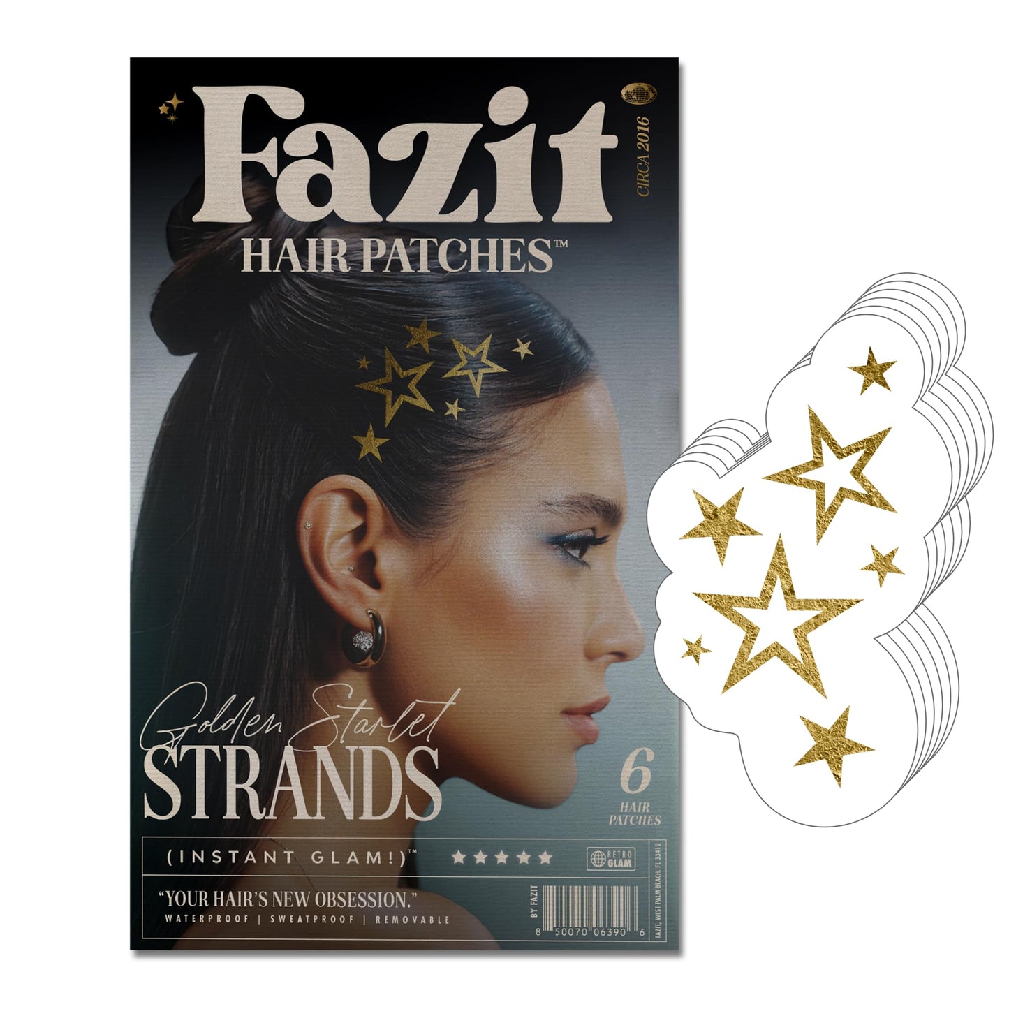 Fazit Makeup Patches - Golden Starlet - Glow Up Make-Up Patches - Cute Glitter Makeup Accessories For Women - Cosmetic Hair Glitter