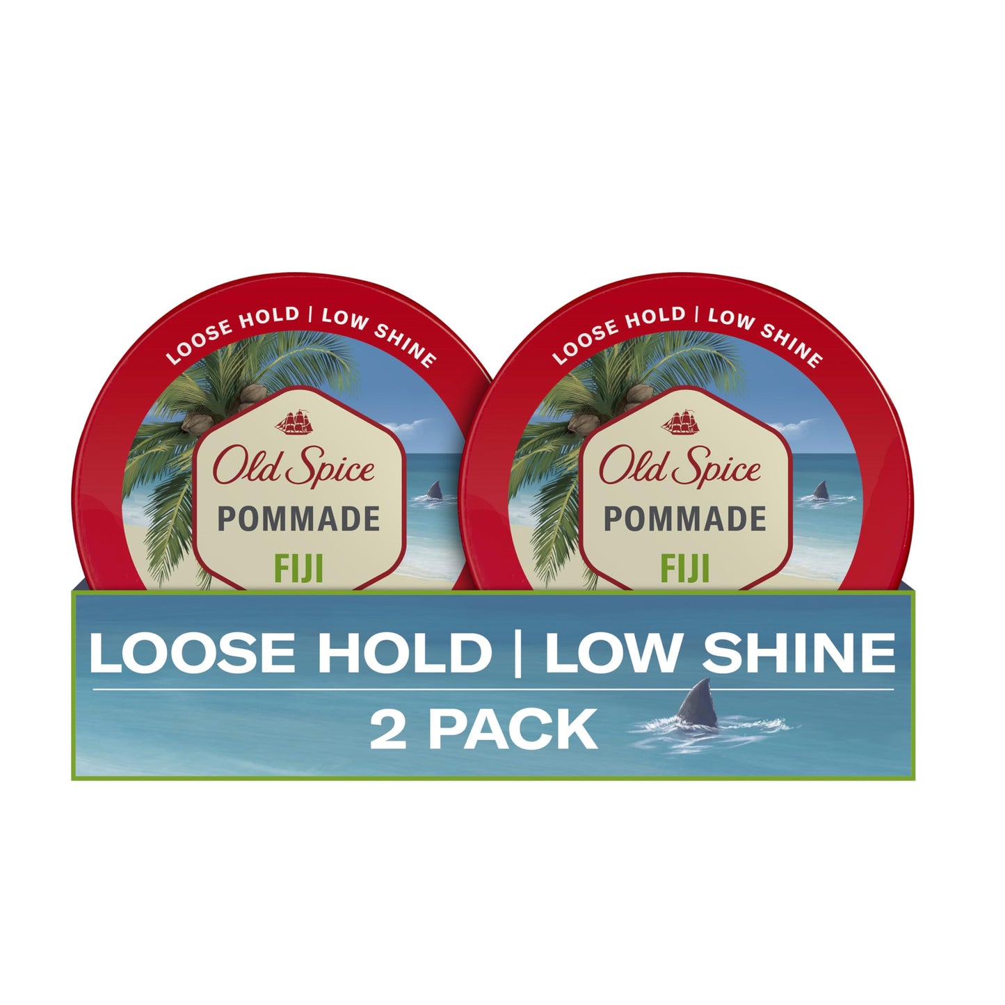 Old Spice Fiji Pomade for Men, Loose Hold, Low Shine, Men's Hair Styling, 2.22 Oz Each, Twin Pack