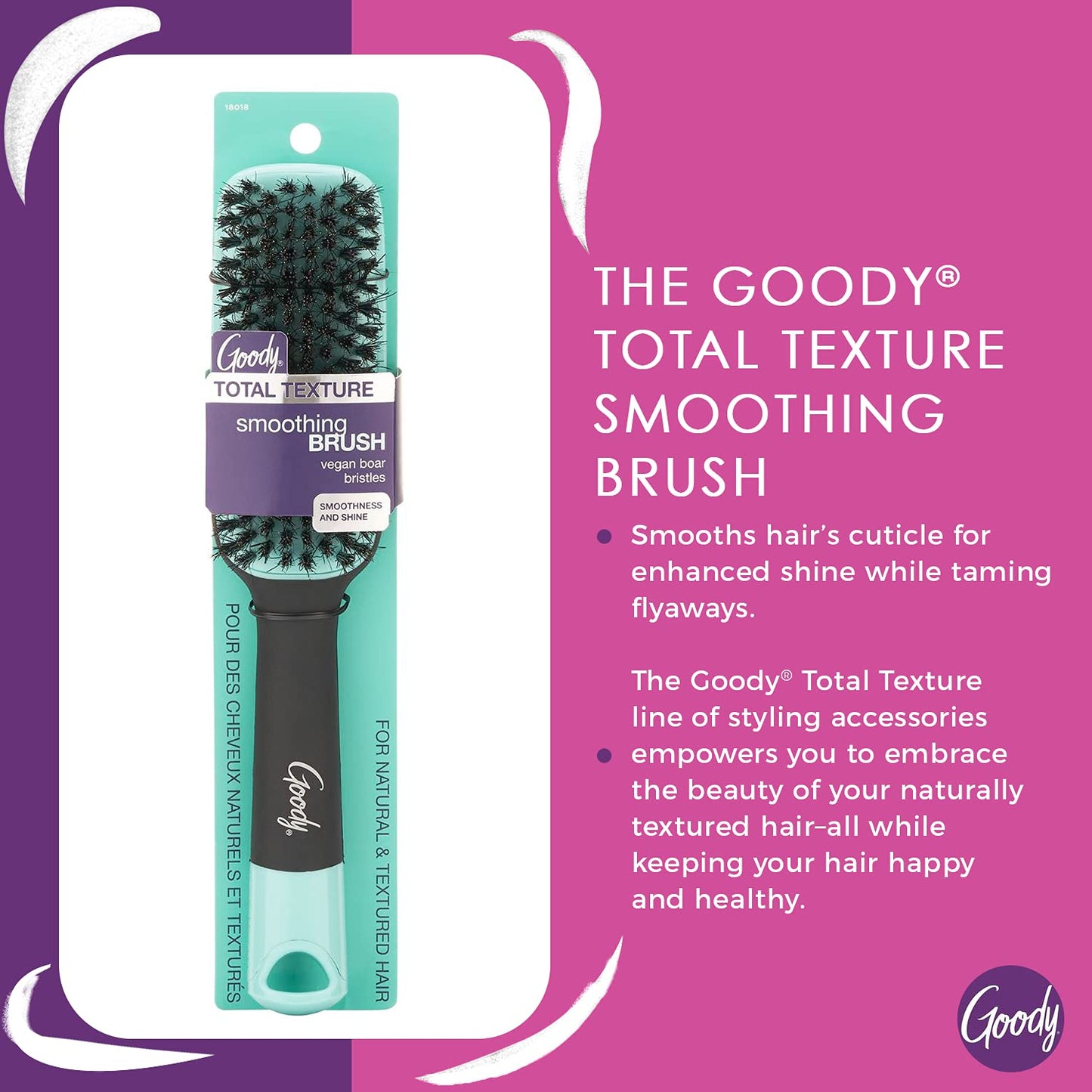 Goody x Total Texture Smoothing Brush - Vegan Boar Bristles Help Condition and Smooths Hair Cuticles for Enhanced Shine Shine - For Natural Beauty and Personal Care GOODY