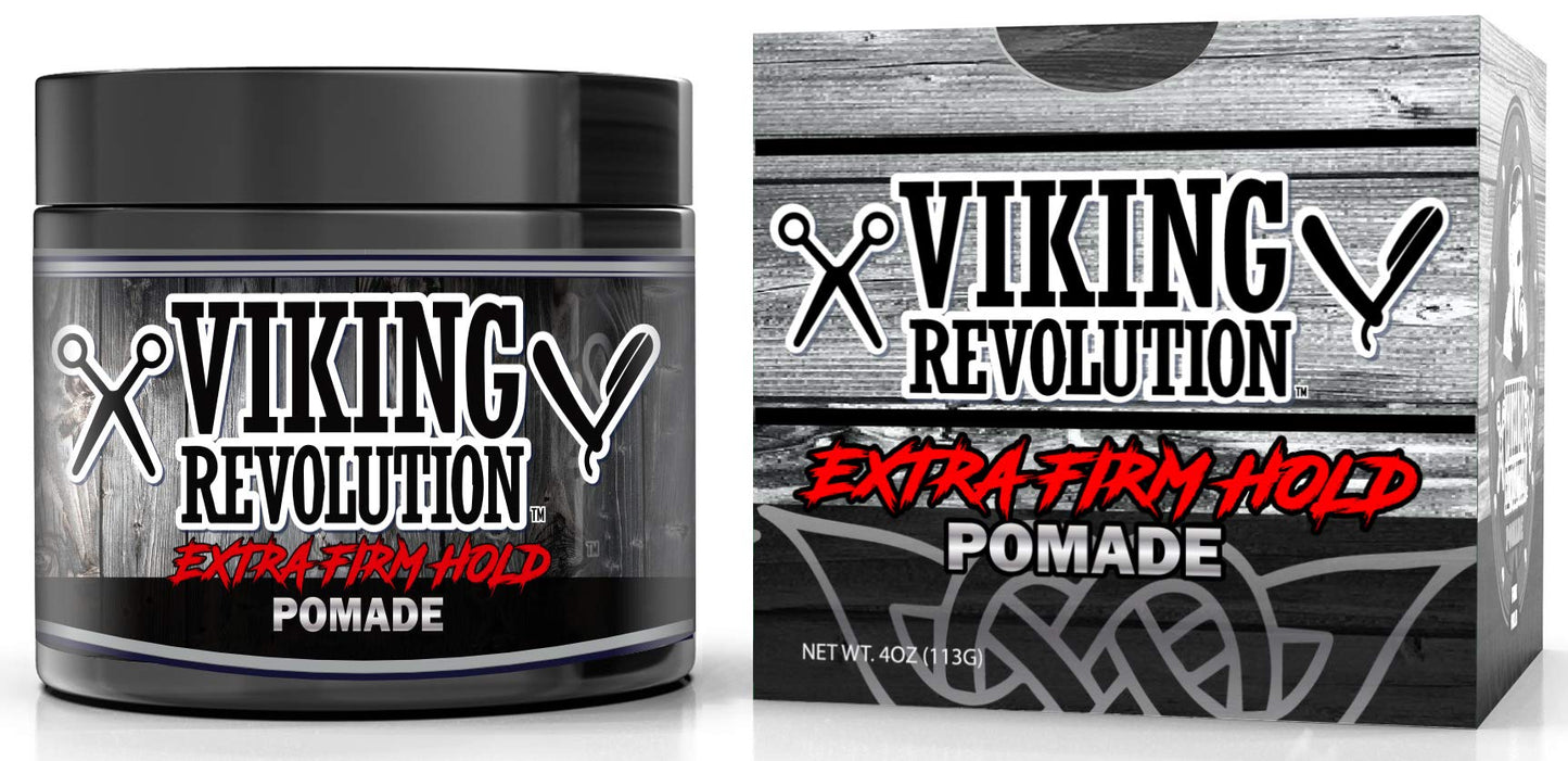Viking Revolution Extreme Hold Pomade for Men - Style & Finish Your Hair - Extra Firm,Strong Hold & High Shine for Men’s Styling Support - Water Based