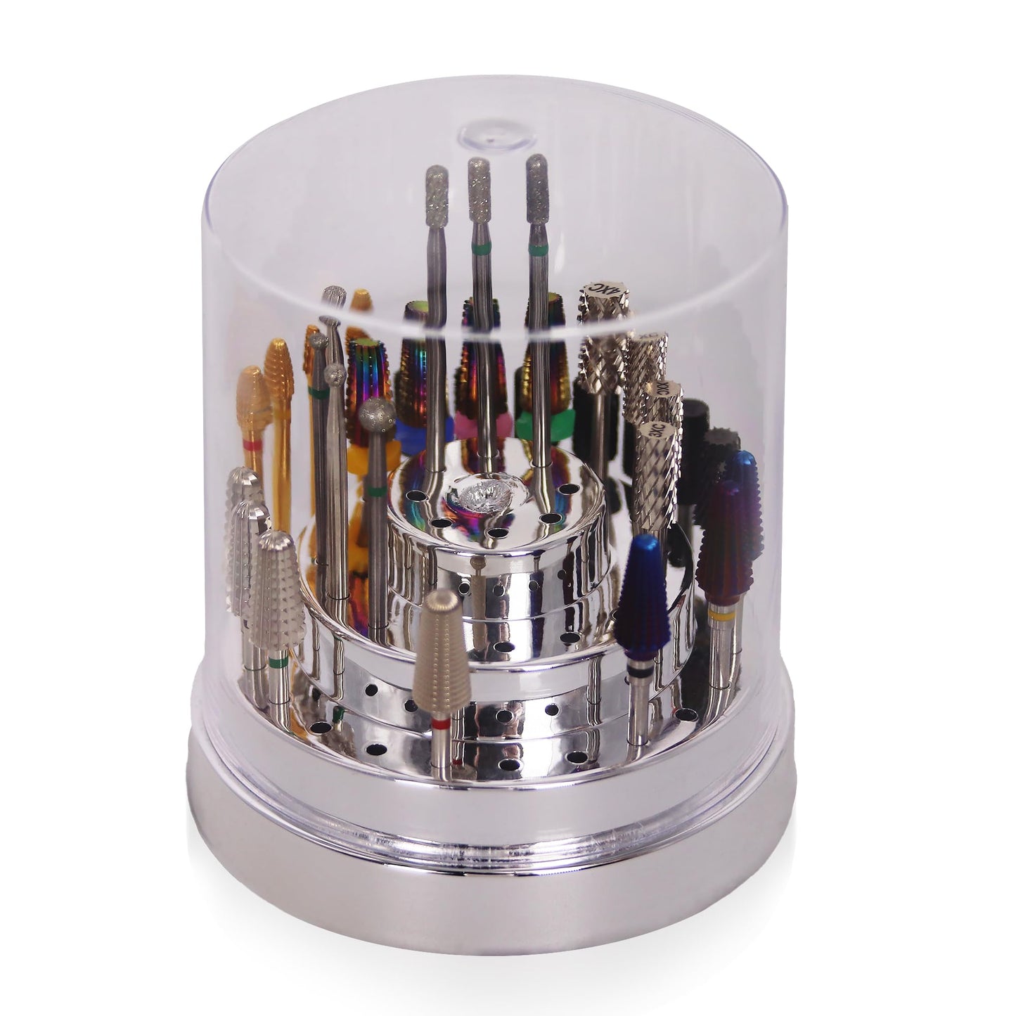 PANA Round Cake Tier Nail Drill Bit Holder Display Organizer Case - Dustproof Carbide Bit Storage Container Box For Manicure Tools Nail Salon - 48