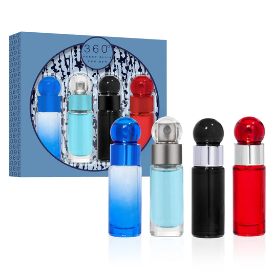 Perry Ellis 360° 4-Piece Mini Cologne Set for Men - Cologne Gift Sampler Set, Travel Size - 360° Men, Red, Very Blue, & Black - 0.25 fl oz (Pack of 4) Beauty & Personal Care Perry Ellis